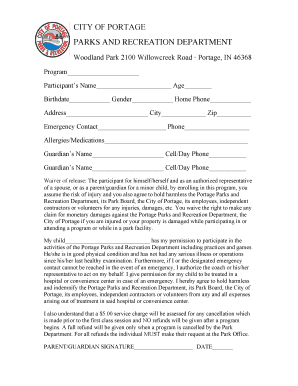 Portage Parks and Recreation Waiver Form