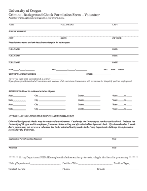 Criminal Background Check Permission Form – Volunteer