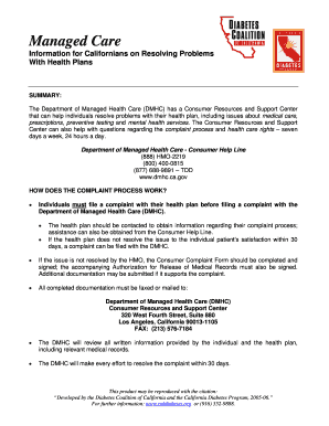 California Health Plan Complaint Form