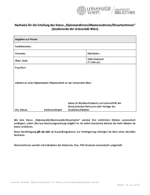 Nachweis für die Erteilung des Status „DiplomandInnen/MasterandInnen/DissertantInnen“