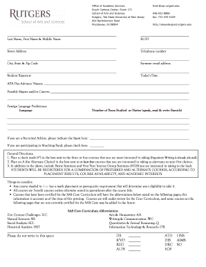Rutgers University Student Course Registration Form