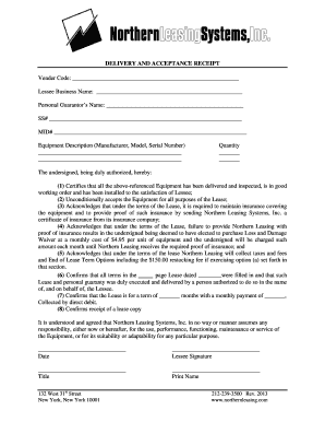 Delivery and Acceptance Receipt