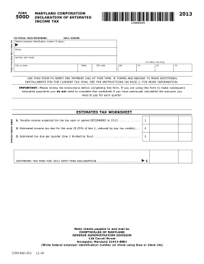 Maryland Corporation Estimated Income Tax Declaration