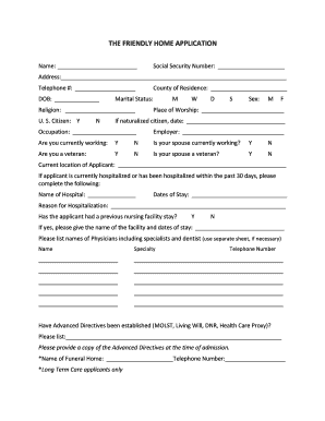 The Friendly Home Application Form