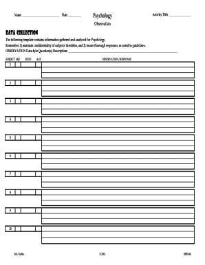 Psychology Observation Data Collection Form