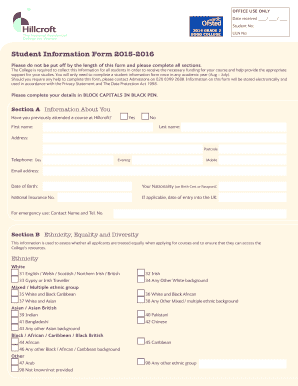 Student Information Form 2015-2016