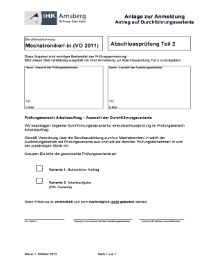 Anlage zur Anmeldung Antrag auf Durchführungsvariante