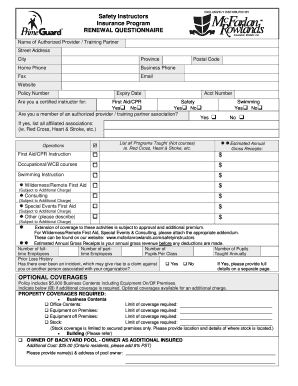 Safety Instructor Insurance Renewal Questionnaire