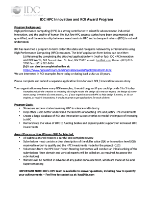 IDC HPC Innovation and ROI Award Application Form