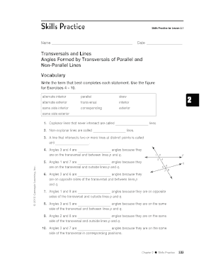 Transversals and Lines Worksheet