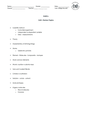 Unit 1 Review Worksheet