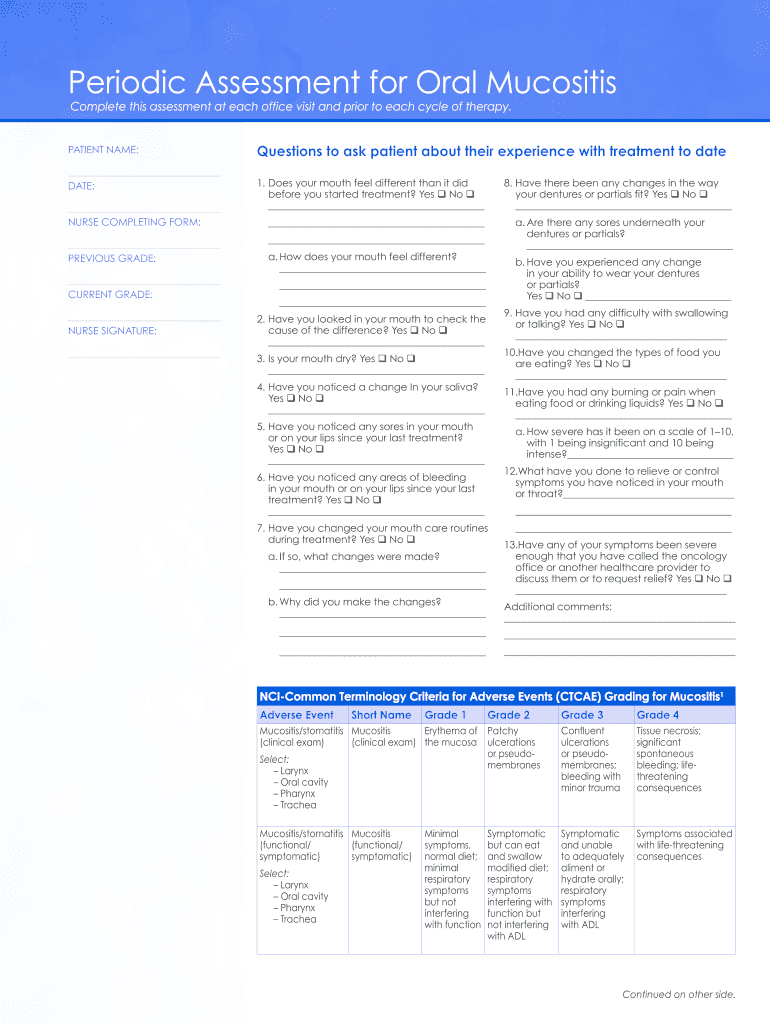 Periodic Assessment for Oral Mucositis Preview on Page 1