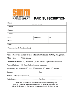 Sales & Marketing Management Subscription Form