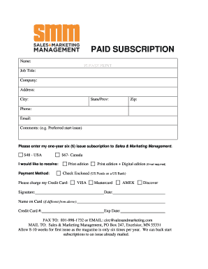 Sales & Marketing Management Subscription Form