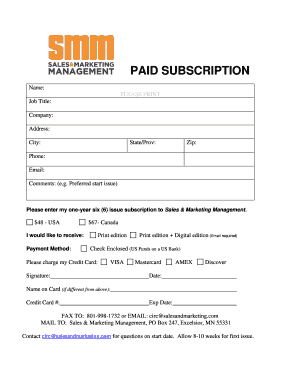 Sales & Marketing Management Subscription Form