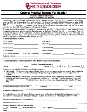 Optional Practical Training Verification Form