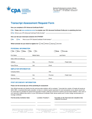 Transcript Assessment Request Form