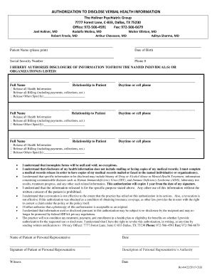 Authorization to Disclose Verbal Health Information
