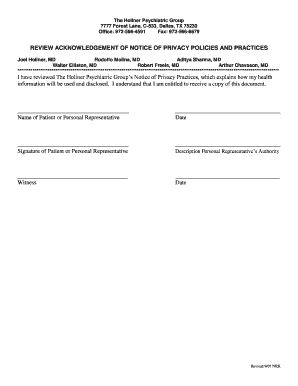 Review Acknowledgement of Notice of Privacy Policies and Practices
