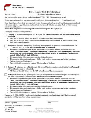 New Jersey CDL Holder Self-Certification