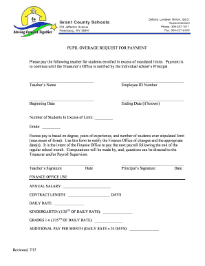 Pupil Overage Request for Payment