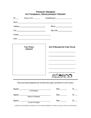 4-H Personal Development Report