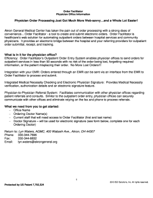 Order Facilitator Physician Office Information