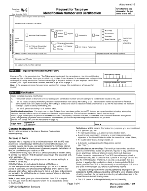 IRS Form W-9 Request for Taxpayer Identification Number and Certification