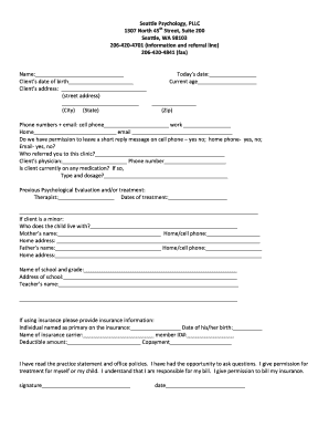 Psychology Clinic Intake Form