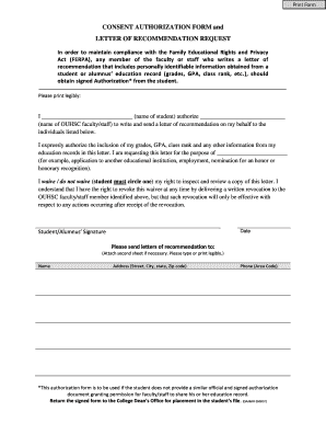 FERPA Letter of Recommendation Authorization Form