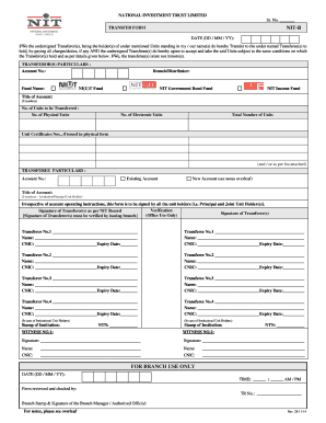 National Investment Trust Unit Transfer Form