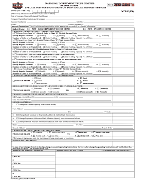 National Investment Trust Income Fund Special Instruction Form