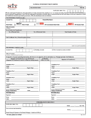 National Investment Trust Unit Transfer Form