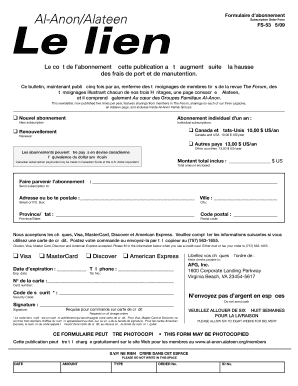 Al‑Anon/Alateen Formulaire d’abonnement