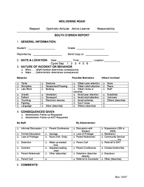 South O'Brien Student Behavior Report