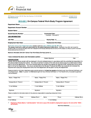 2010-2011 On-Campus Federal Work-Study Program Agreement