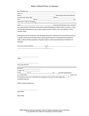 Motor Vehicle Power of Attorney
