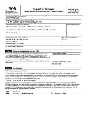 IRS Form W-9 Request for Taxpayer Identification Number and Certification