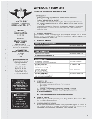 University of Johannesburg Application Form 2017