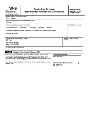 IRS Form W-9 Request for Taxpayer Identification Number and Certification