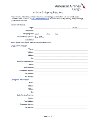 Animal Shipping Request Form
