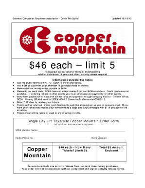Safeway Employee Ski and Snowboarding Ticket Order Form