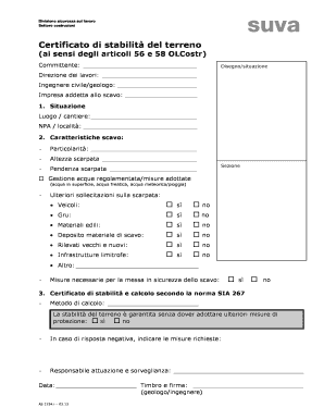 Certificato di stabilità del terreno