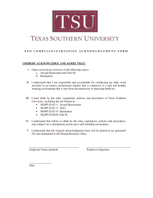 EEO Compliance Training Acknowledgment Form