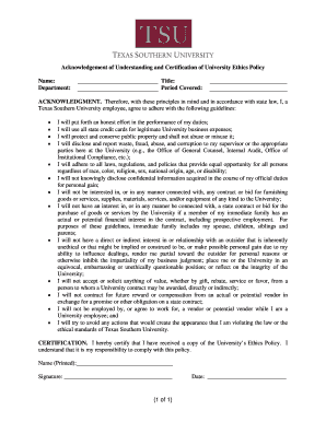 Texas Southern University Ethics & Fraud Awareness Training Acknowledgment