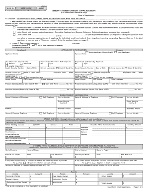 Wisconsin Short Form Credit Application