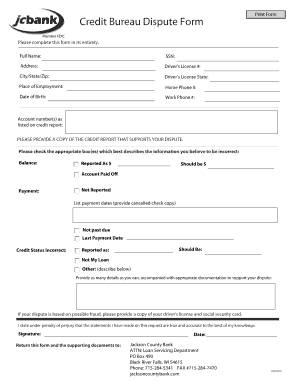 Credit Bureau Dispute Form