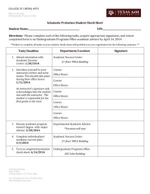 Scholastic Probation Student Check Sheet Student Name UIN - liberalartscommunity tamu