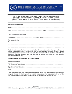 CLINIC OBSERVATION APPLICATION FORM Full-Time Year 3 and - intranet bso ac