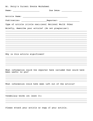 Current Events Worksheet